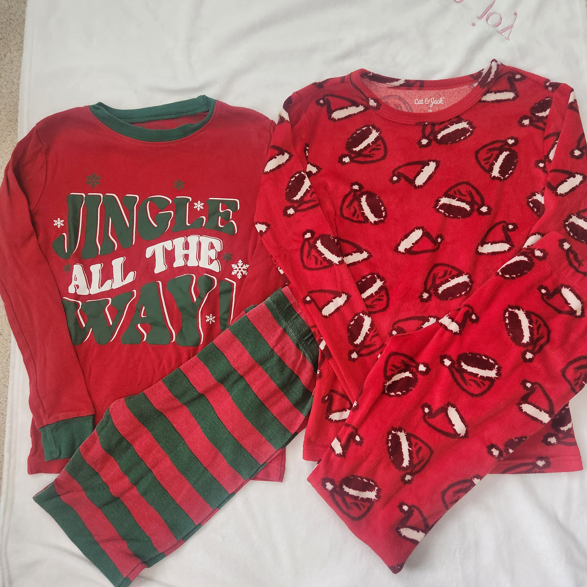 #167 Cat & Jack & Carter's Size 10 Holiday Kids Pajama Set Bundle Of 2