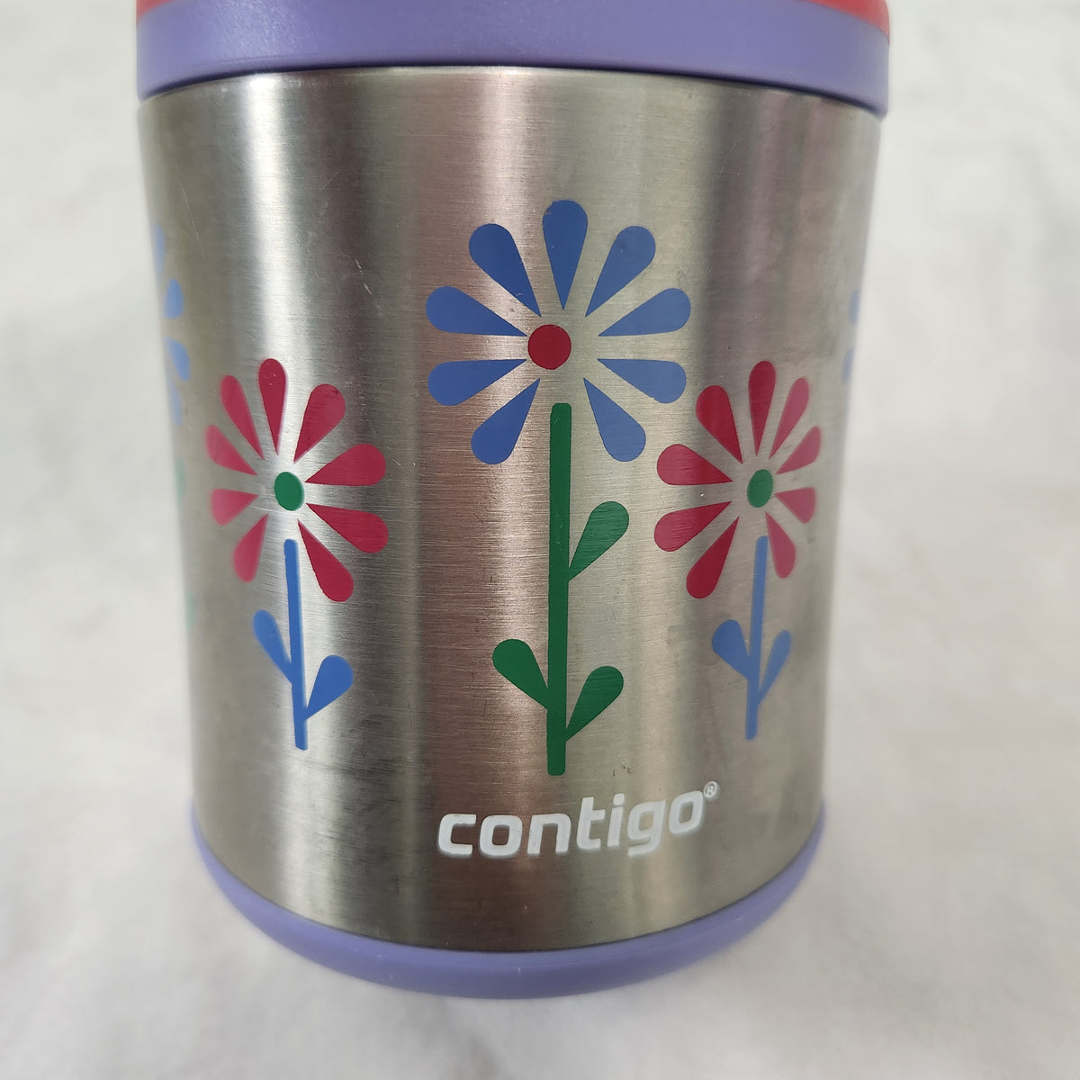 #167 Contigo Stainless Food Jar with Pink & Lavender Lid and Floral Print