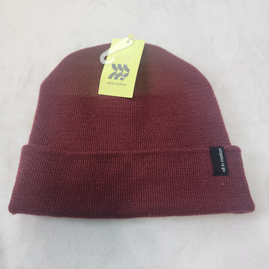 #167 NWT All in Motion OSFA Maroon Cuffed Knit Beanie Hat