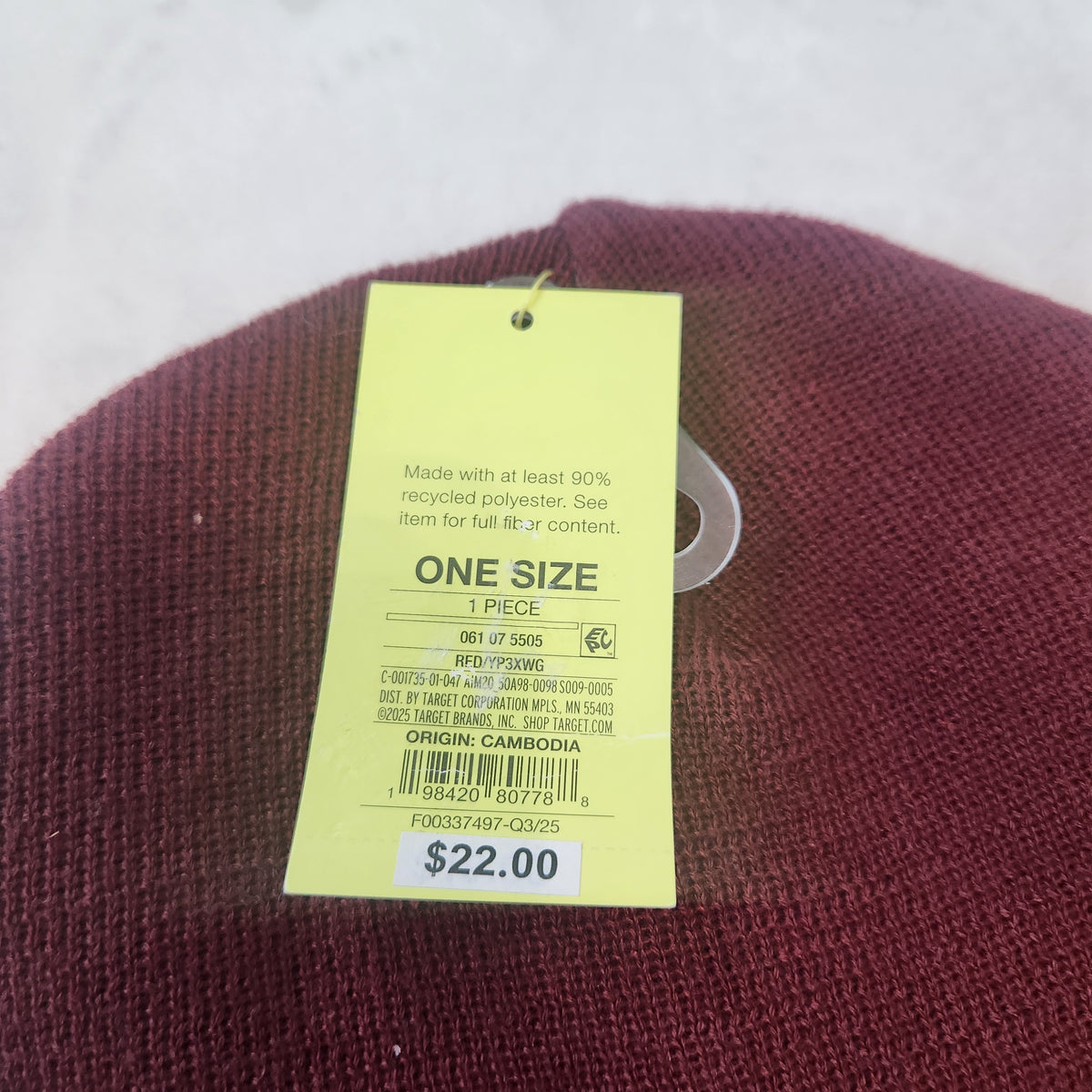 #167 NWT All in Motion OSFA Maroon Cuffed Knit Beanie Hat