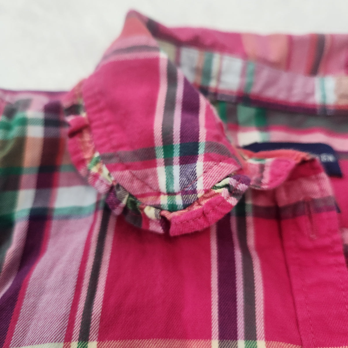 #167 Ralph Lauren Polo Size 6 Fuchsia Plaid Ruffle-Collar Button Shirt