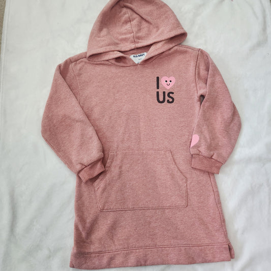 REDUCED! #167 Old Navy 5T Rose Pink Hooded Sweatshirt Dress with Heart Graphic
