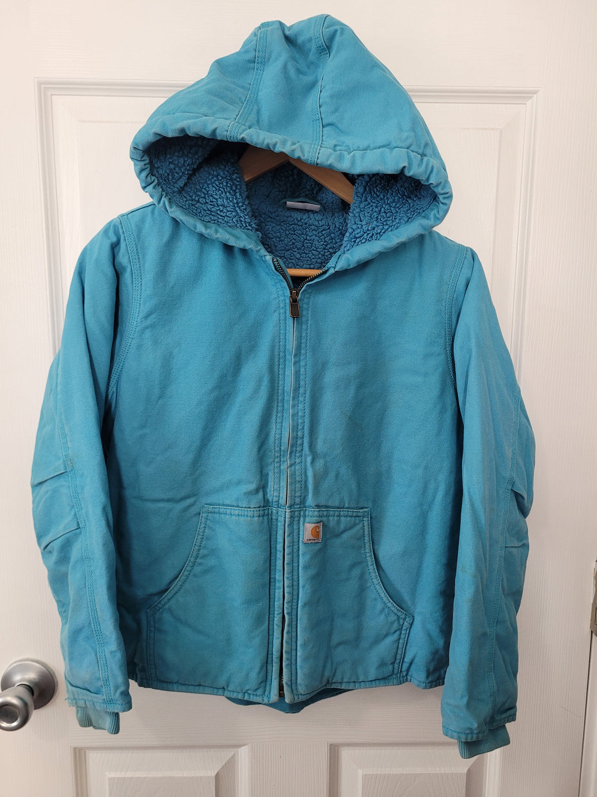 #164 Carhartt Blue Canvas Coat Girls M (10-12)