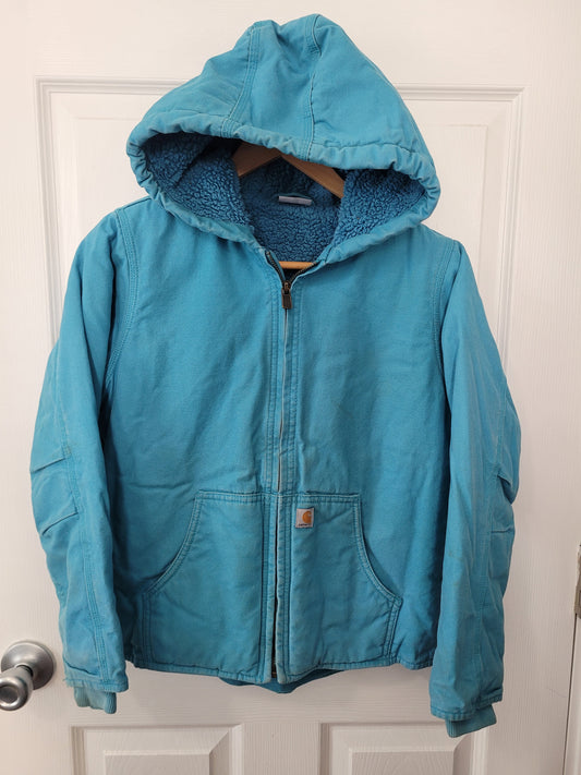 #164 Carhartt Blue Canvas Coat Girls M (10-12)
