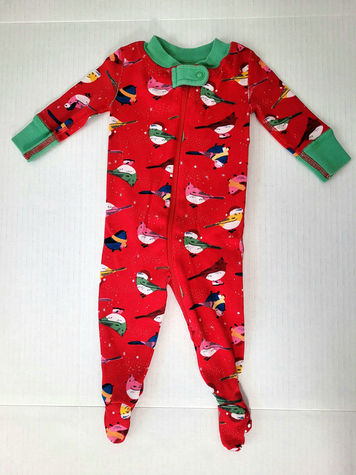 #164 Hanna Andersson Winter Birds Onesie Footed Pajamas Boys Newborn