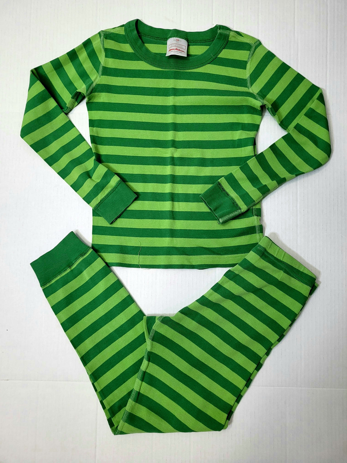 #164 Hanna Andersson Green Striped Pajamas Boys 130 (8)