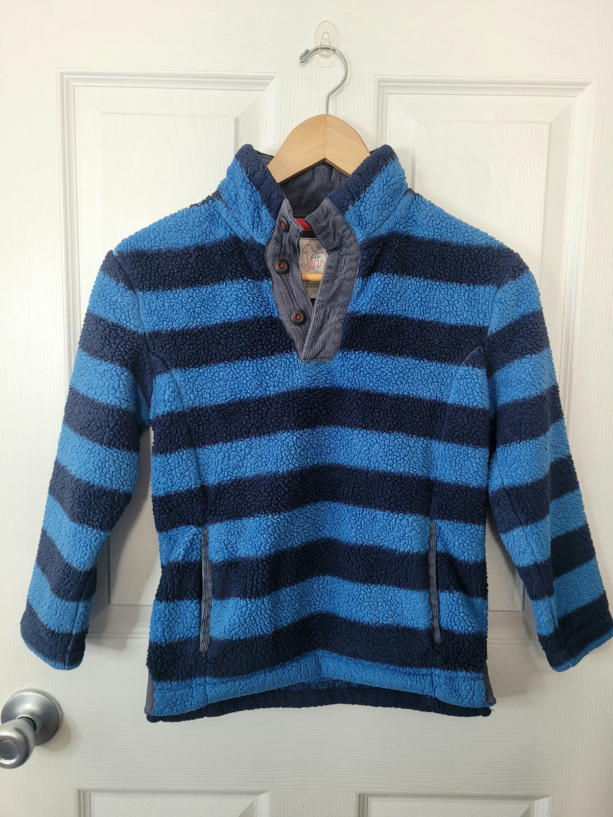 #164 Mini Boden Stripe Sherpa Pullover Boys 6-7Y