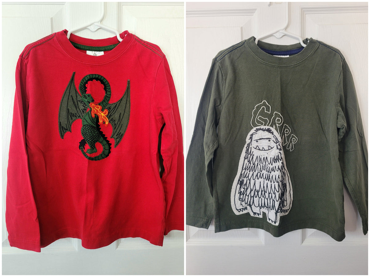 #164 Hanna Andersson Embroidered Long-Sleeve Tops (2) Boys 120 (6-7)