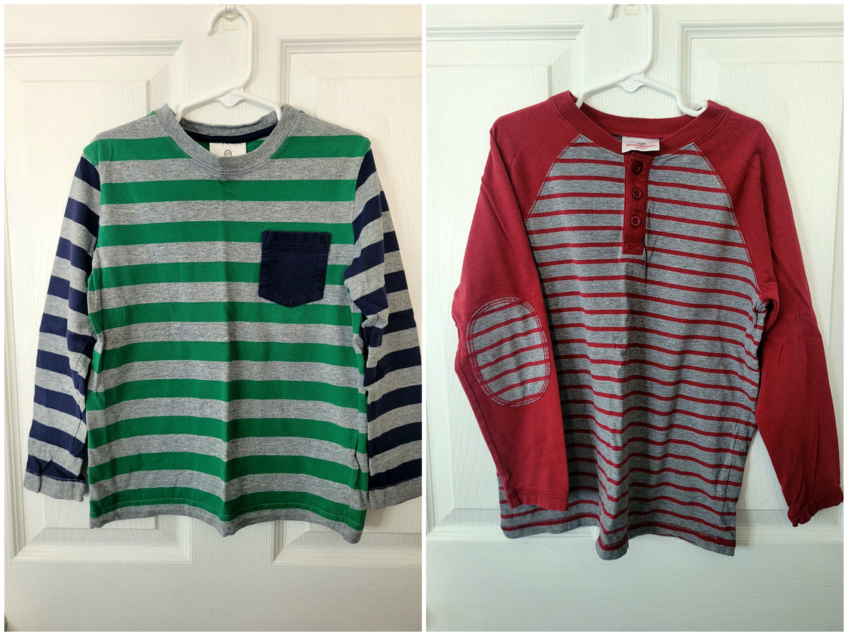 #164 Hanna Andersson Striped Long-Sleeve Tops (2) Boys 120 (6-7)