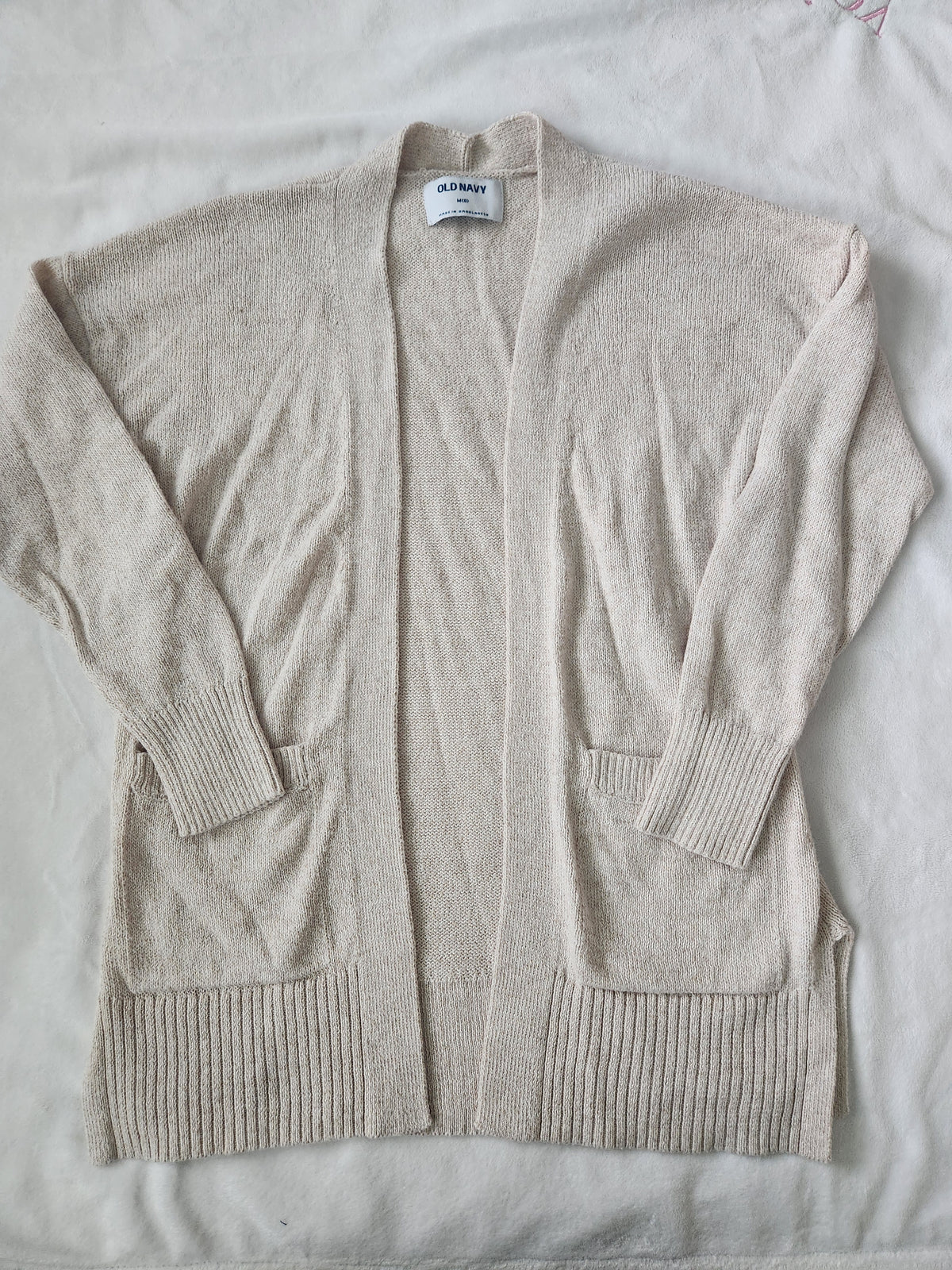 #167 Old Navy Kid's Size 8 Light Cream Open-Front Cardigan
