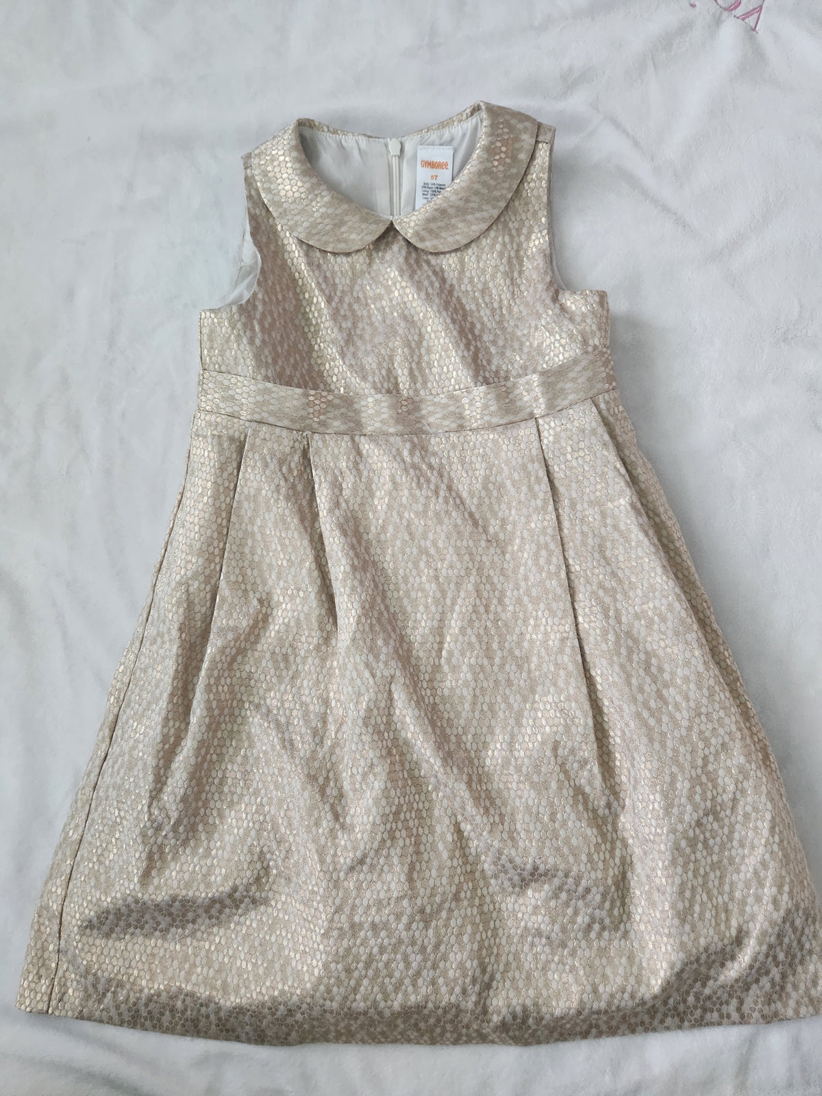 #167 Gymboree 5T Metallic Gold Brocade Party Dress