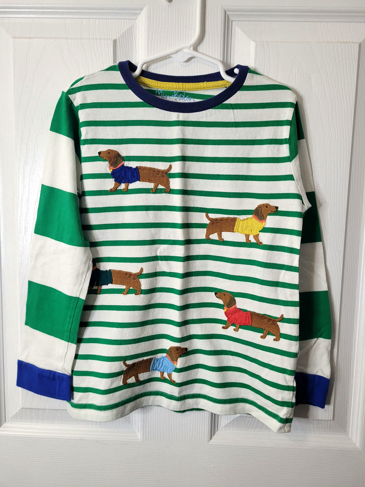#164 Mini Boden Striped Dachshund Long-Sleeve Top Boys 7-8Y