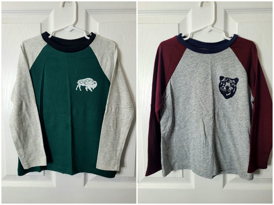 #164 *REDUCED* Old Navy Buffalo and Bear Raglan Long-Sleeve Tops (2) Boys S (6/7)