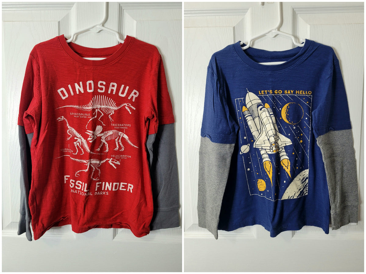 #164 Jumping Beans Fossil and Space Long-Sleeve Tops (2) Boys 7