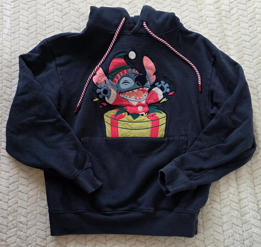 #190 Women's S (small) Disney Navy Blue Stitch Christmas Hooded Sweatshirt