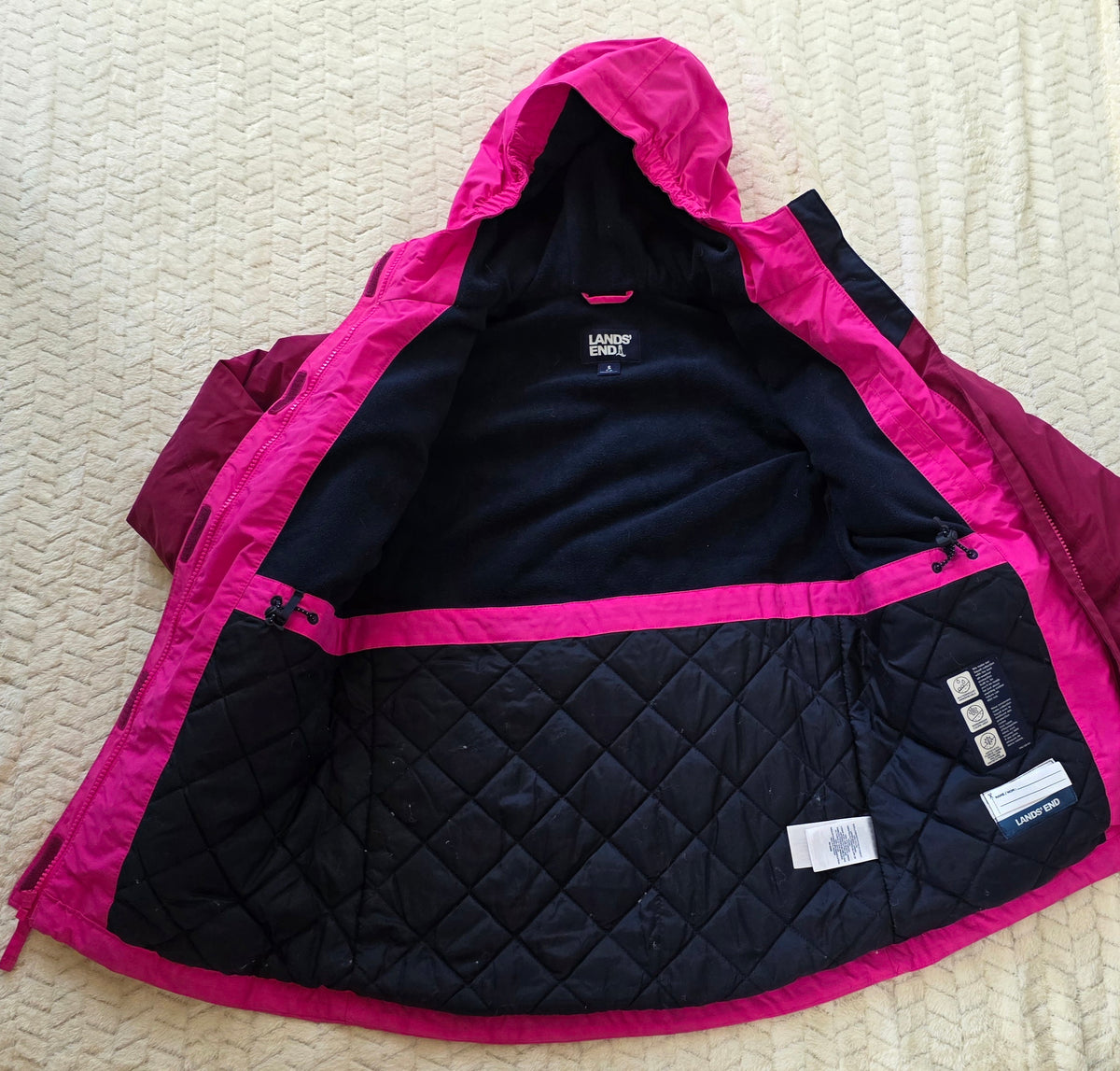 #190 Girls S (7/8) Land's End Pink Winter Coat with Hood