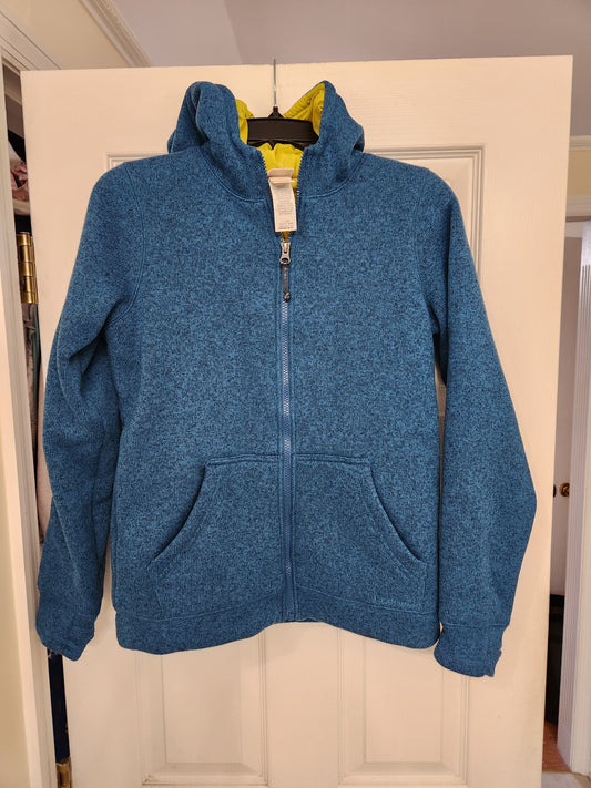 #167 LL Bean Kids 14-16 Insulated Primaloft Knit Blue Green Hooded Sweatshirt Coat