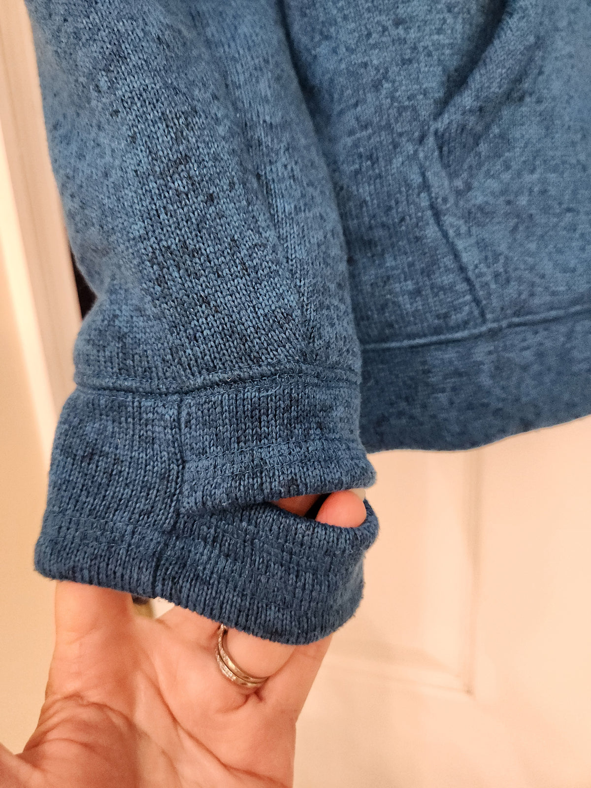 #167 LL Bean Kids 14-16 Insulated Primaloft Knit Blue Green Hooded Sweatshirt Coat