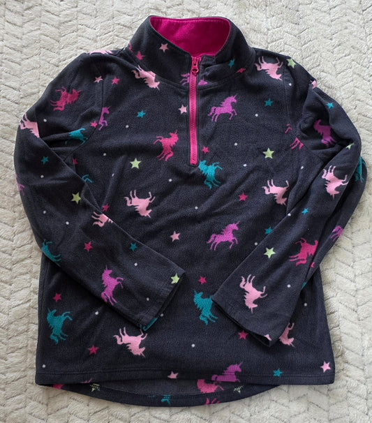 #190 Girls 7 Jumping Beans Gray Unicorn Quarter Zip Fleece