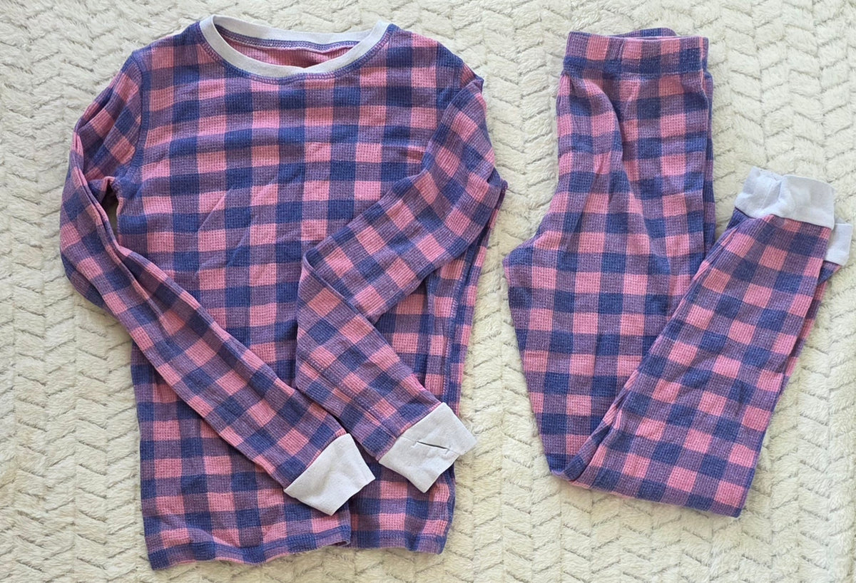 #190 Girls M (7/8) Cuddl Duds Purple/Pink Light Thermal Pajama Set