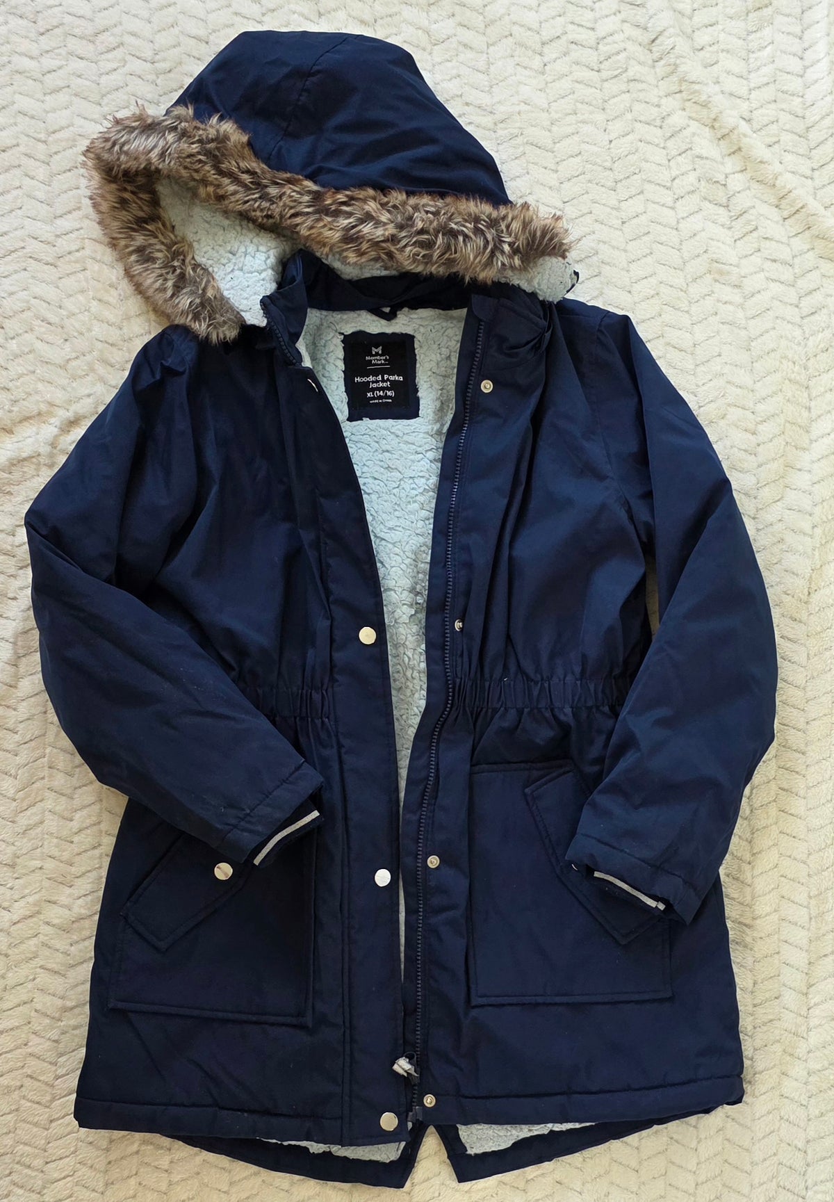 #190 Girls XL (14/16) Member's Mark Navy Blue Parka Jacket with Detachable Hood