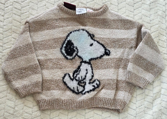 #190 Girls 18-24M Zara Snoopy/Peanuts Tan and White Striped Sweater