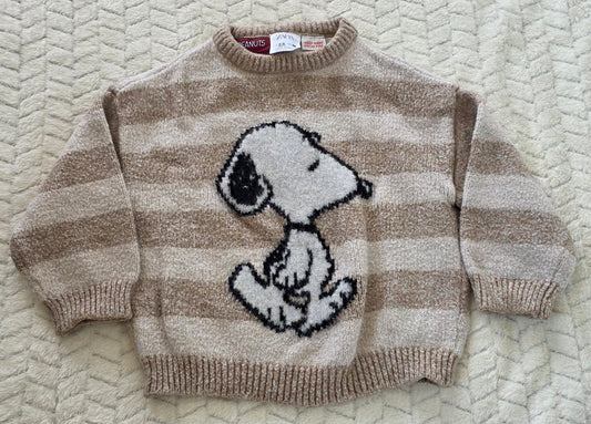 #190 Girls 2-3Y Zara Snoopy/Peanuts White/Tan Striped Sweater