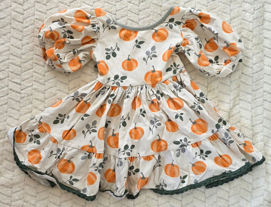 #190 Girls 18M Girl August Cream/Orange Pumpkin Fall Dress (1 of 2)