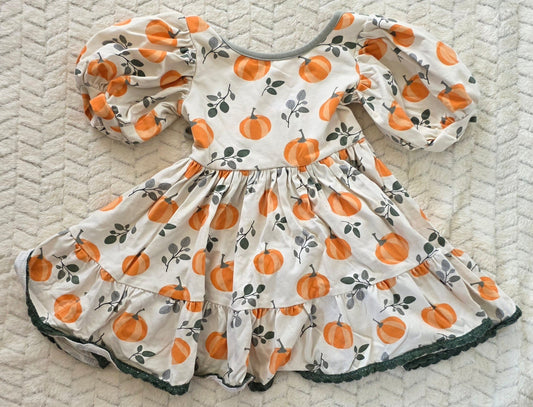 #190 Girls 18M Girl August Cream/Orange Pumpkin Fall Dress (2 of 2)