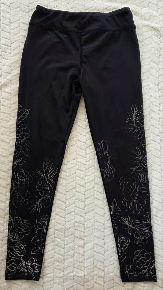 #190 Girls 7 (S) Calvin Klein Black Floral Leggings