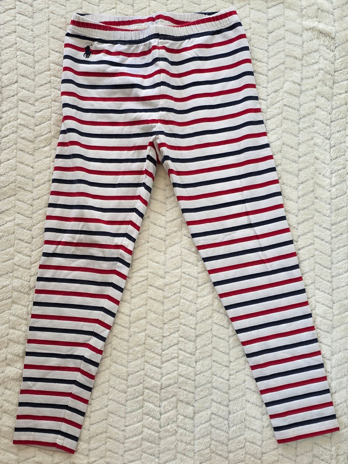 #190 Girls 7 Polo Ralph Lauren Red/Navy/White Striped Leggings