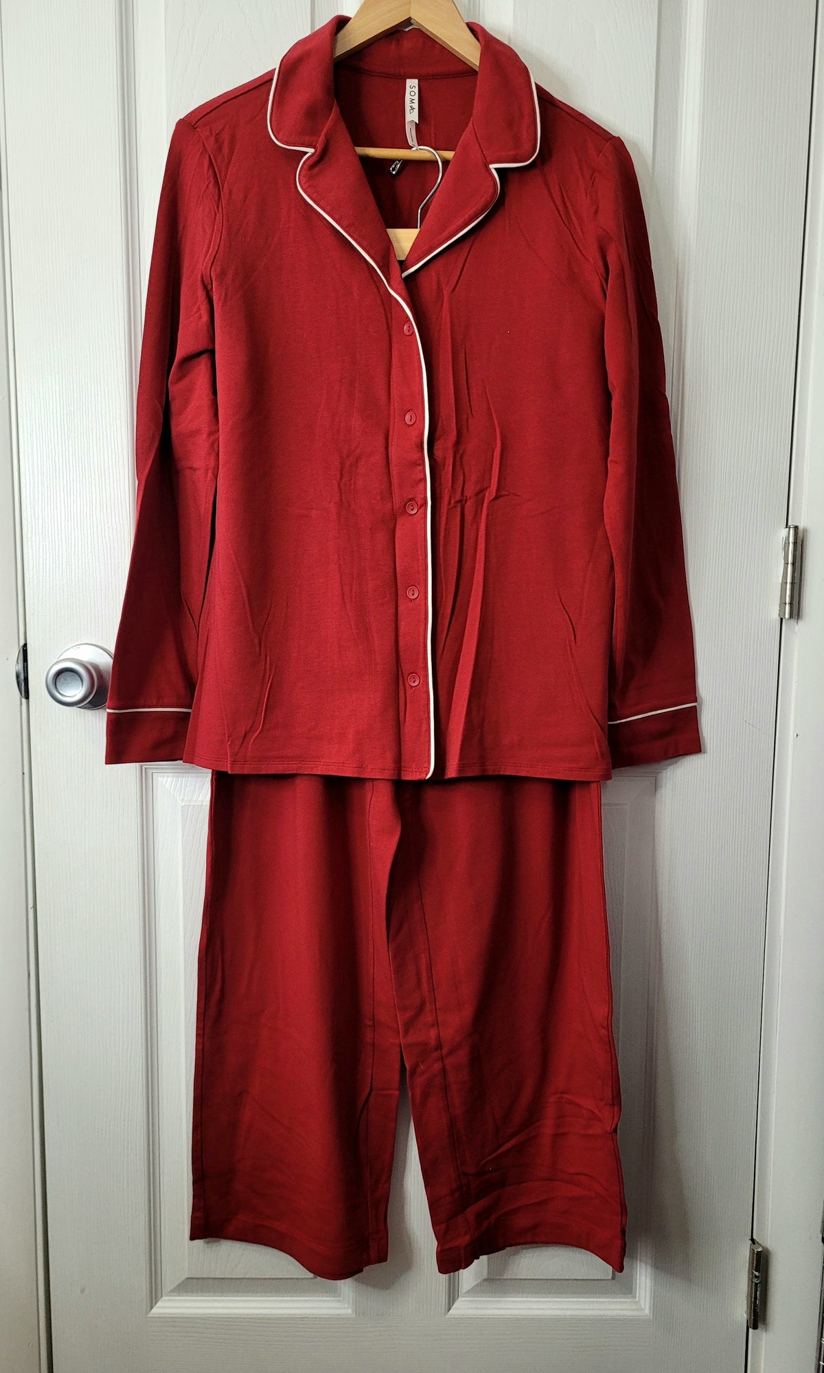 #164 Soma Red Piped Pajamas Women M