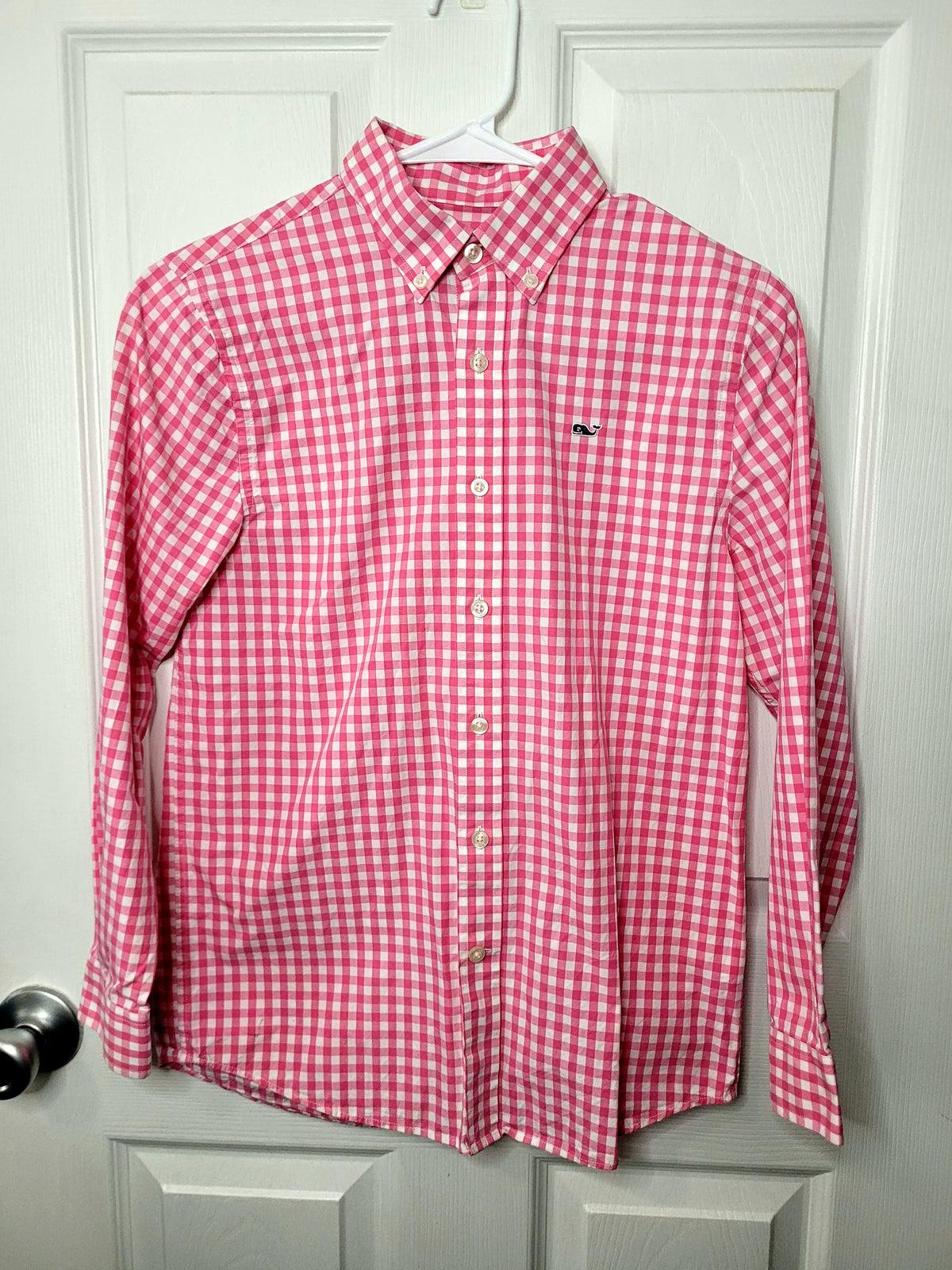 #164 Vineyard Vines Pink Gingham Button-Down Shirt Boys M (12-14)
