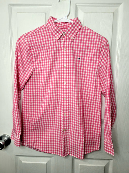 #164 Vineyard Vines Pink Gingham Button-Down Shirt Boys M (12-14)