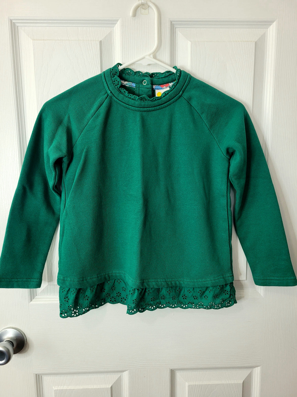 #164 Boden Green Eyelet Ruffle Sweatshirt Girls 8-9Y