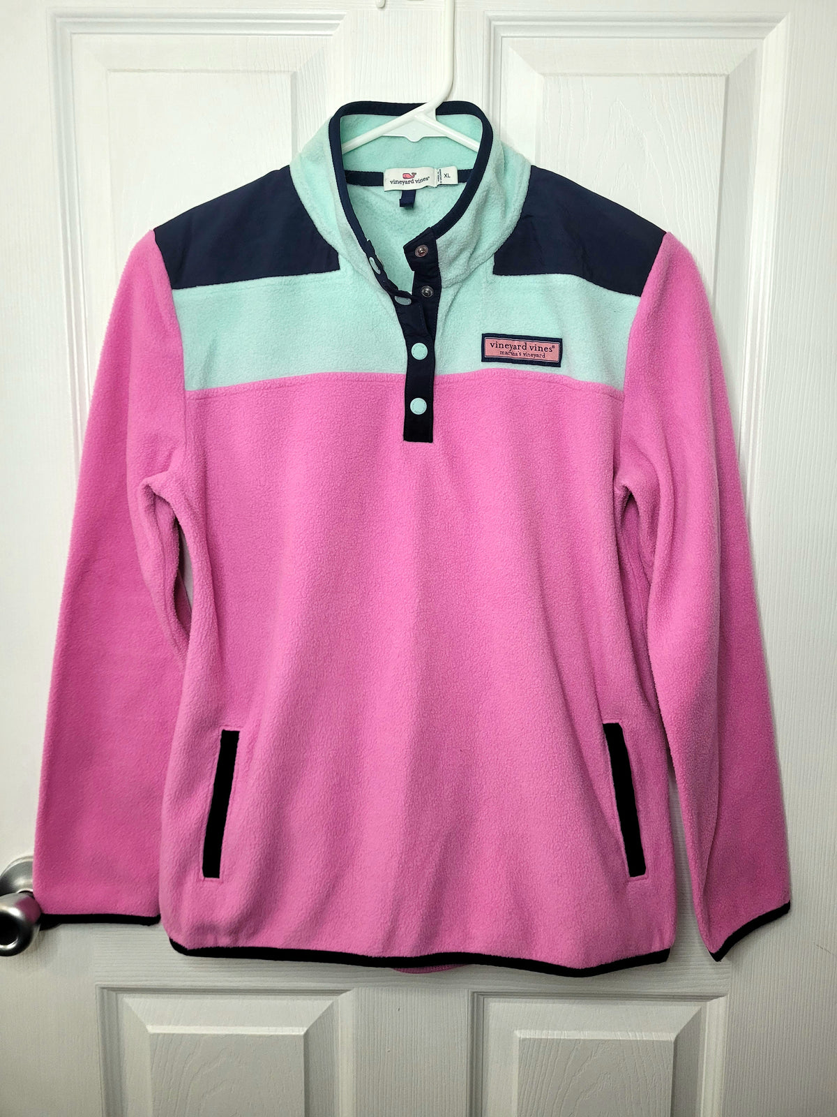 #164 Vineyard Vines Fleece Quarter-Button Colorblock Pullover Girls XL