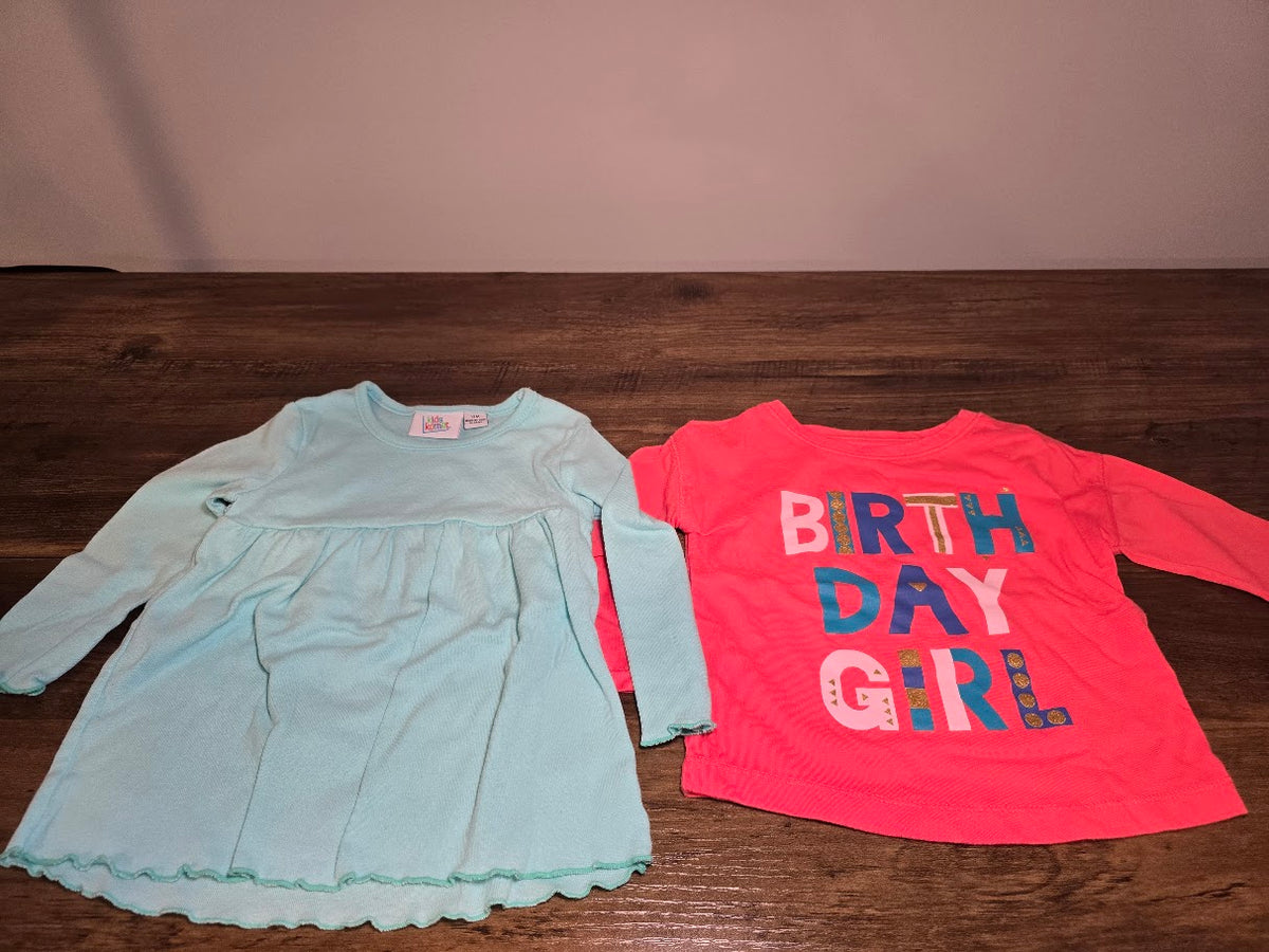 #131 Two long sleeve shirts one light blue and the other HBD sz 12M