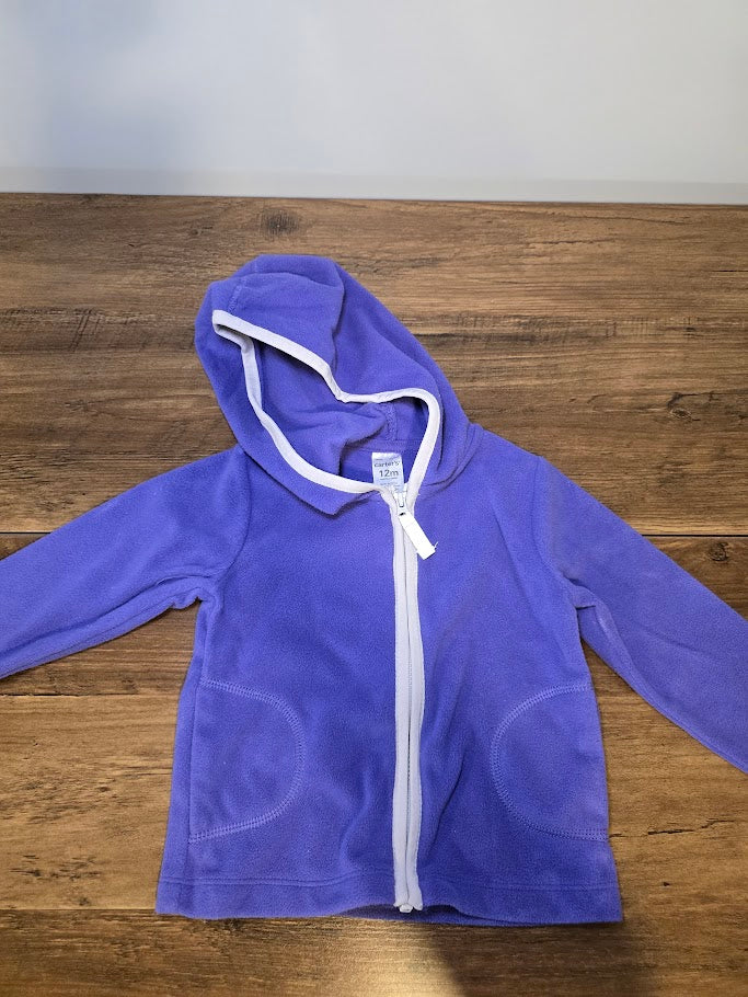 #131 Carter's purple fleece zip up hoodie sz 12M