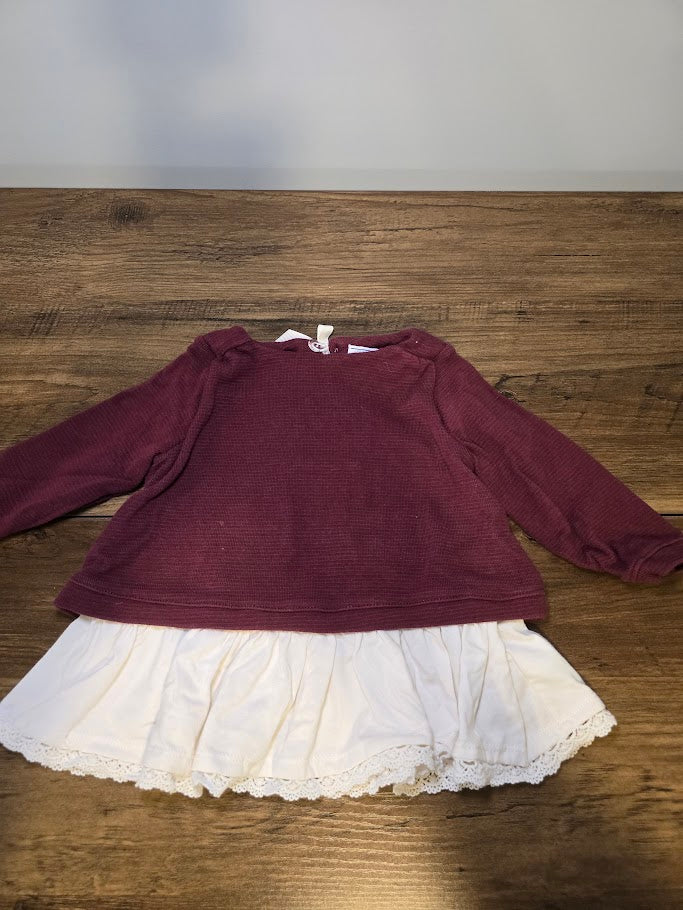#131 Jillian's Closet maroon and cream layered fall top w/ bow back sz 12M