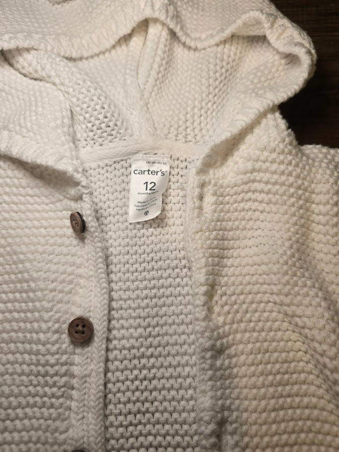 #131 Carter's white bear cardigan sz 12M