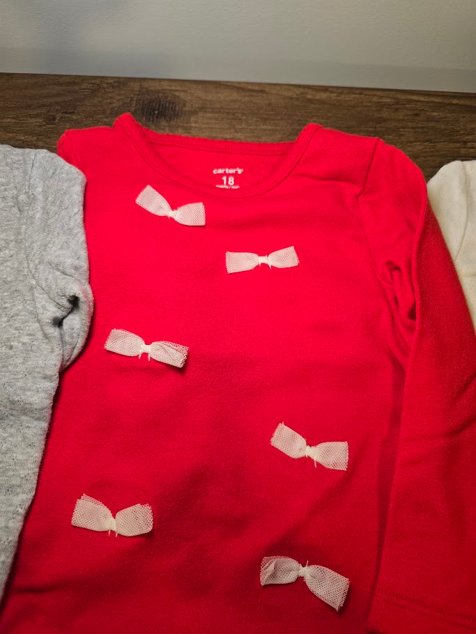 #131 Carter's set of 3 long sleeve girls onesies sz 18M