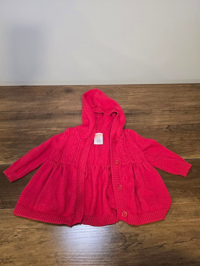 #131 Gymboree red hooded cardigan sz 0-3M