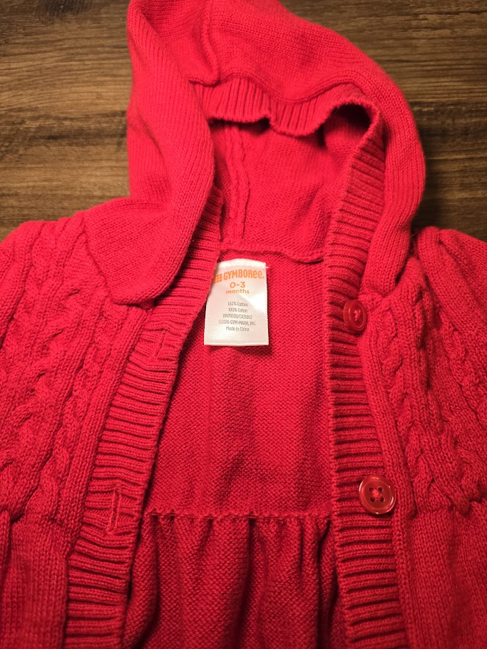 #131 Gymboree red hooded cardigan sz 0-3M