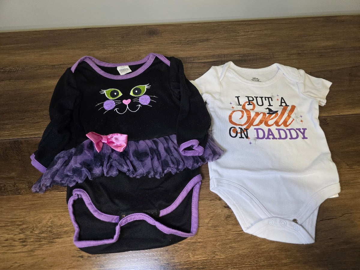 #131 Two Halloween girls onesies sz 12M