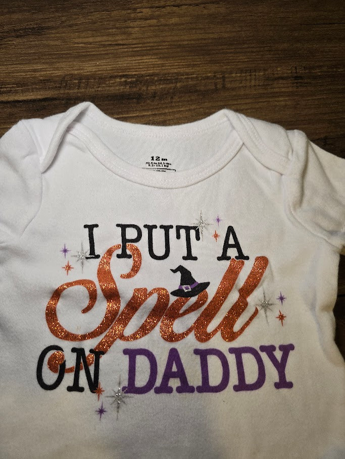 #131 Two Halloween girls onesies sz 12M