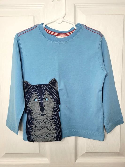 #164 Hanna Andersson Embroidered Applique Wolf Long-Sleeve Top Boys 100/4