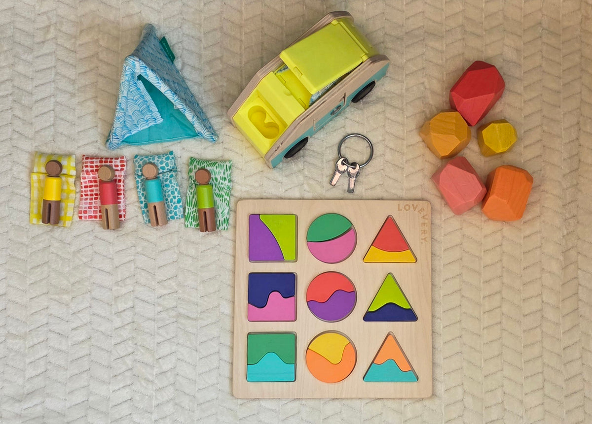 #190 Lovevery Free Spirit Play Kit – Partial Set (Camper + Adventure Set + Puzzle + Boulders)