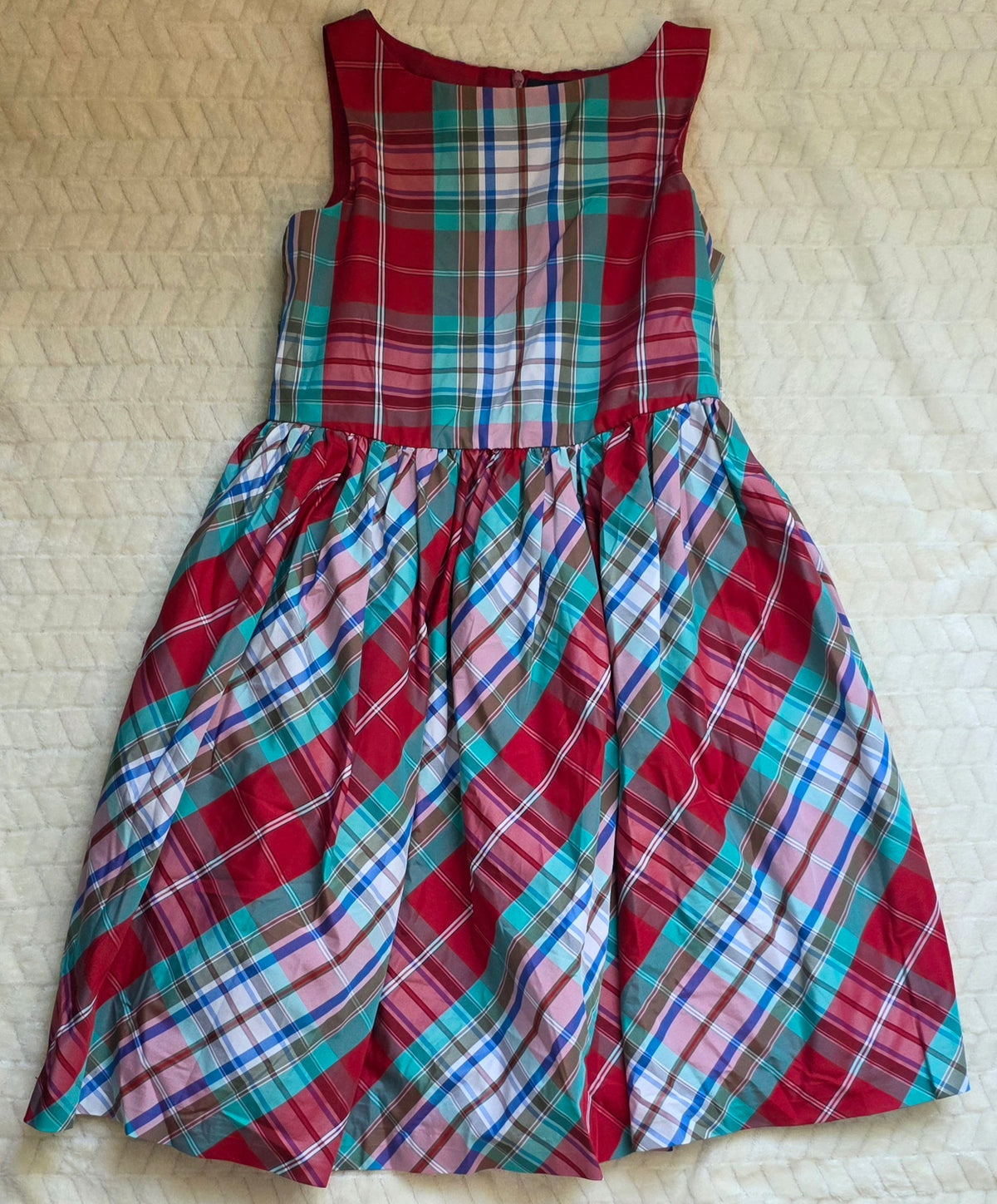 #190 Girls 8 Lands’ End Red/Green/TealPlaid Dress