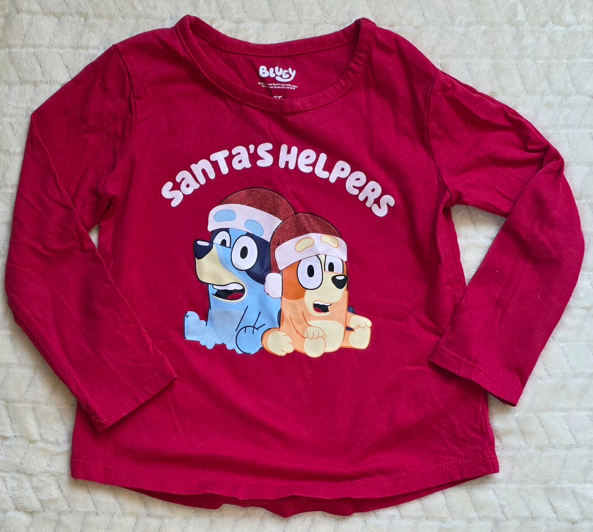 #190 Girls 3T Bluey Christmas Long Sleeve T‑Shirt – Santa’s Helpers