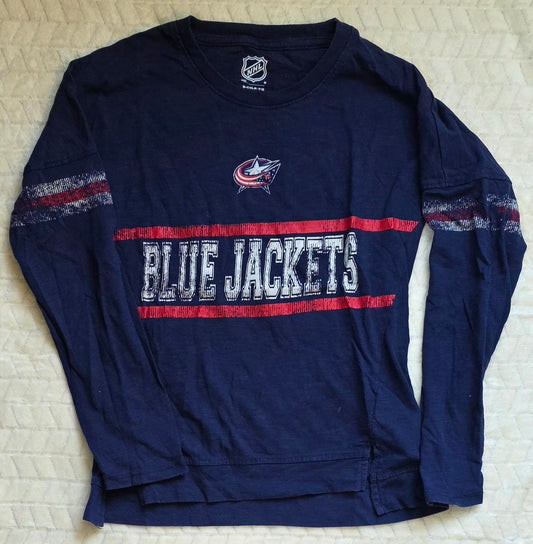 #190 Girls S (7/8) NHL Columbus Blue Jackets Navy Long Sleeve T‑Shirt